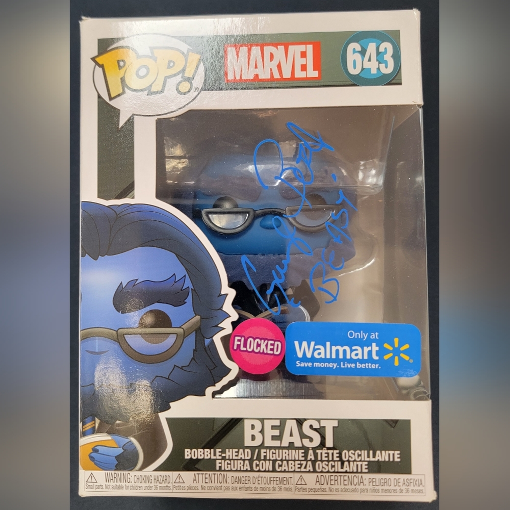 George Buza signed Beast Marvel Funko Pop #643 with Beast inscription.